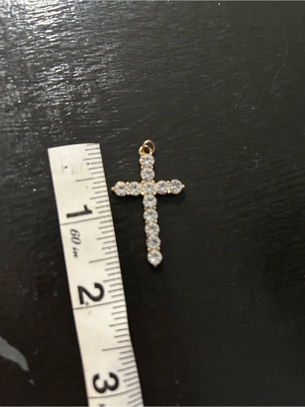 Source Unknown Gold Cross Pendant with Clear Stones